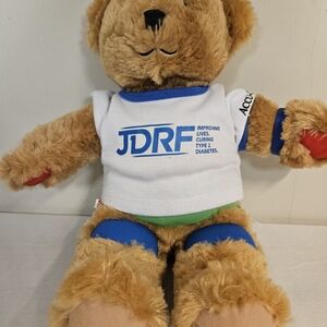 Build-A-Bear Brown Plush Bear with White JDRF Shirt and Blue Accents
